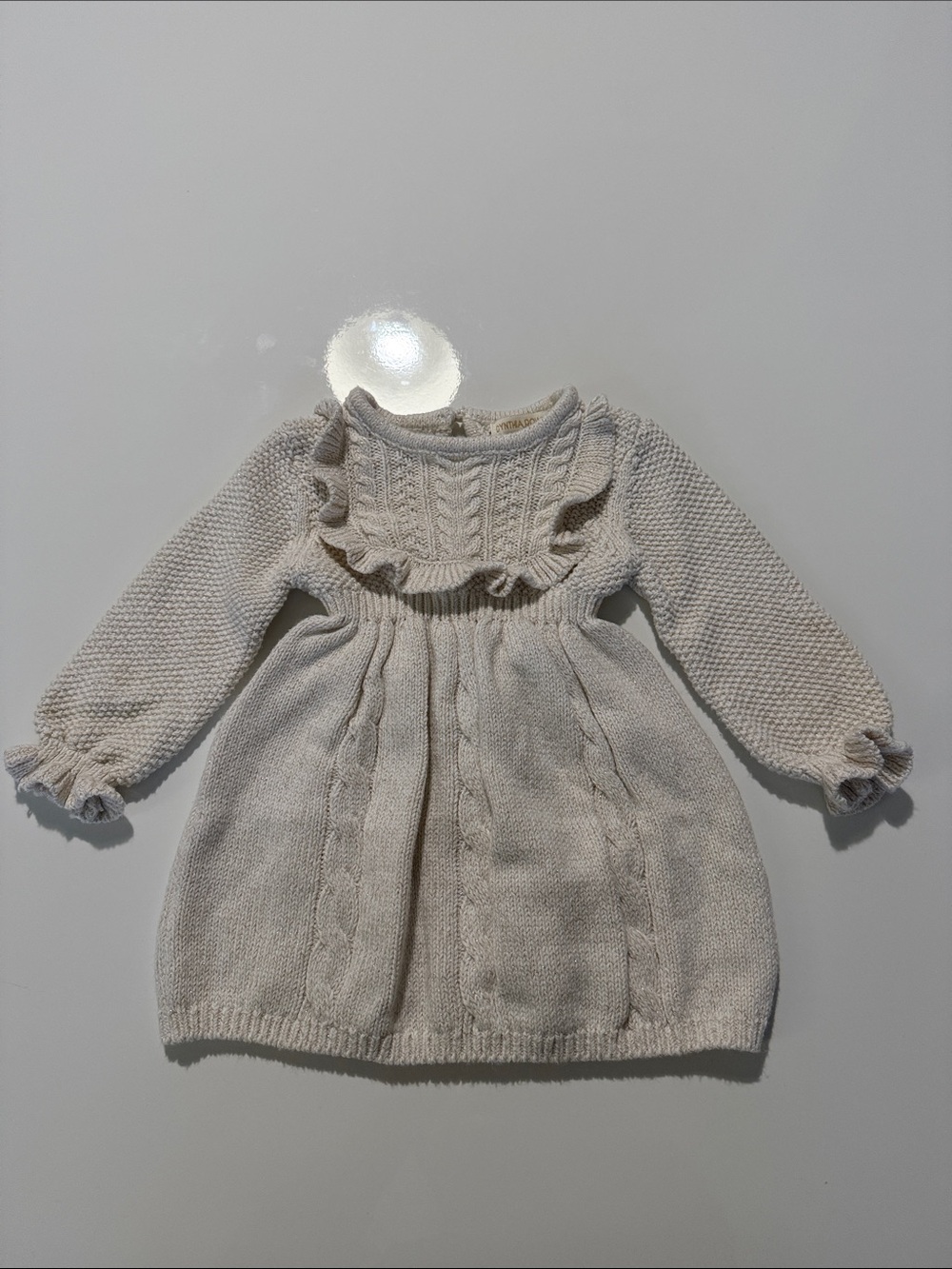 Cynthia Rowley Cream Knit Baby Dress with Metallic Thread Size 3/6